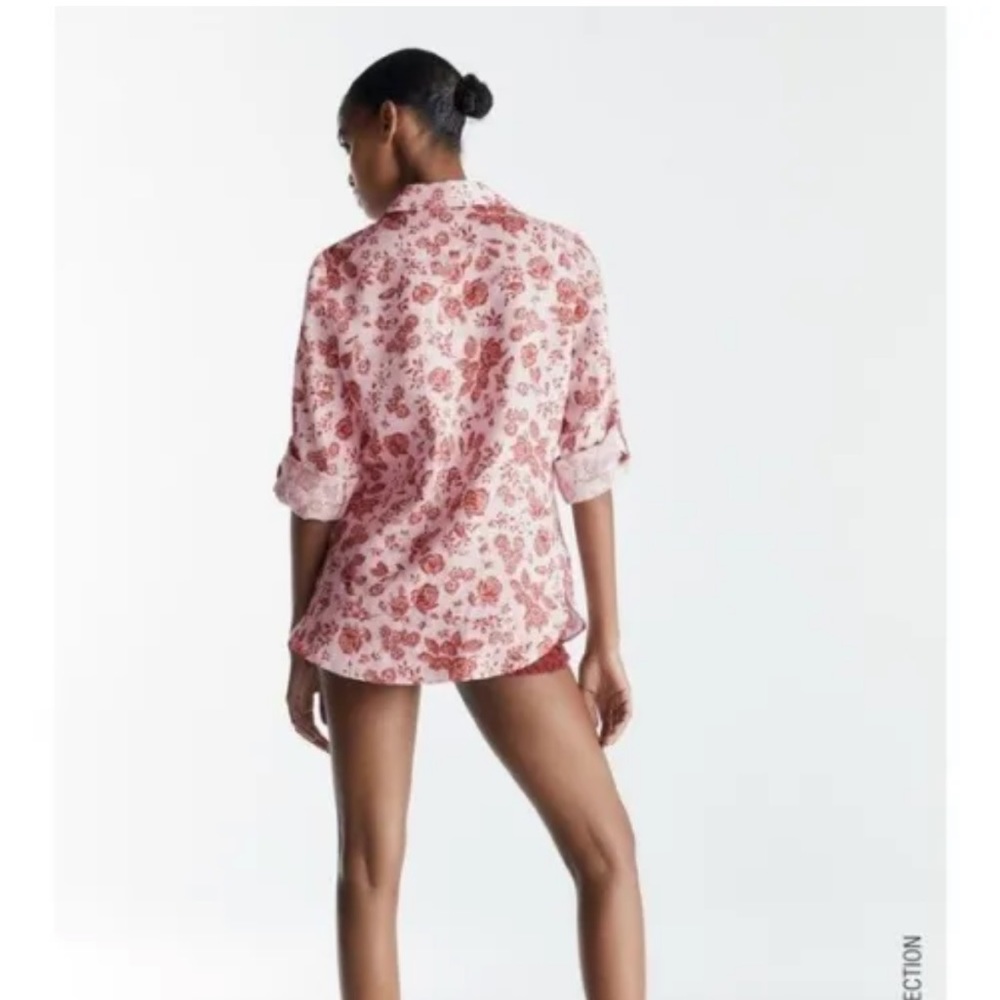 Zara Button Down Long Sleeve Floral Linen Size Small - Picture 3 of 9